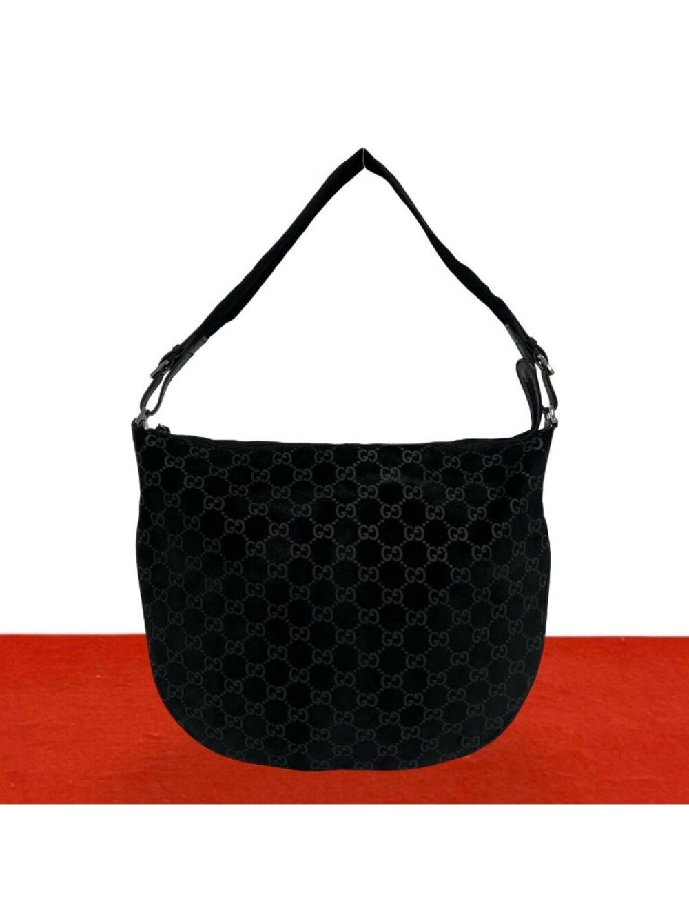 Gucci GG Pattern Suede Leather Bag Handbag Black